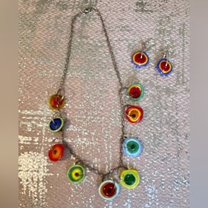 Handmade Glass Bead Necklace and Earrings Set